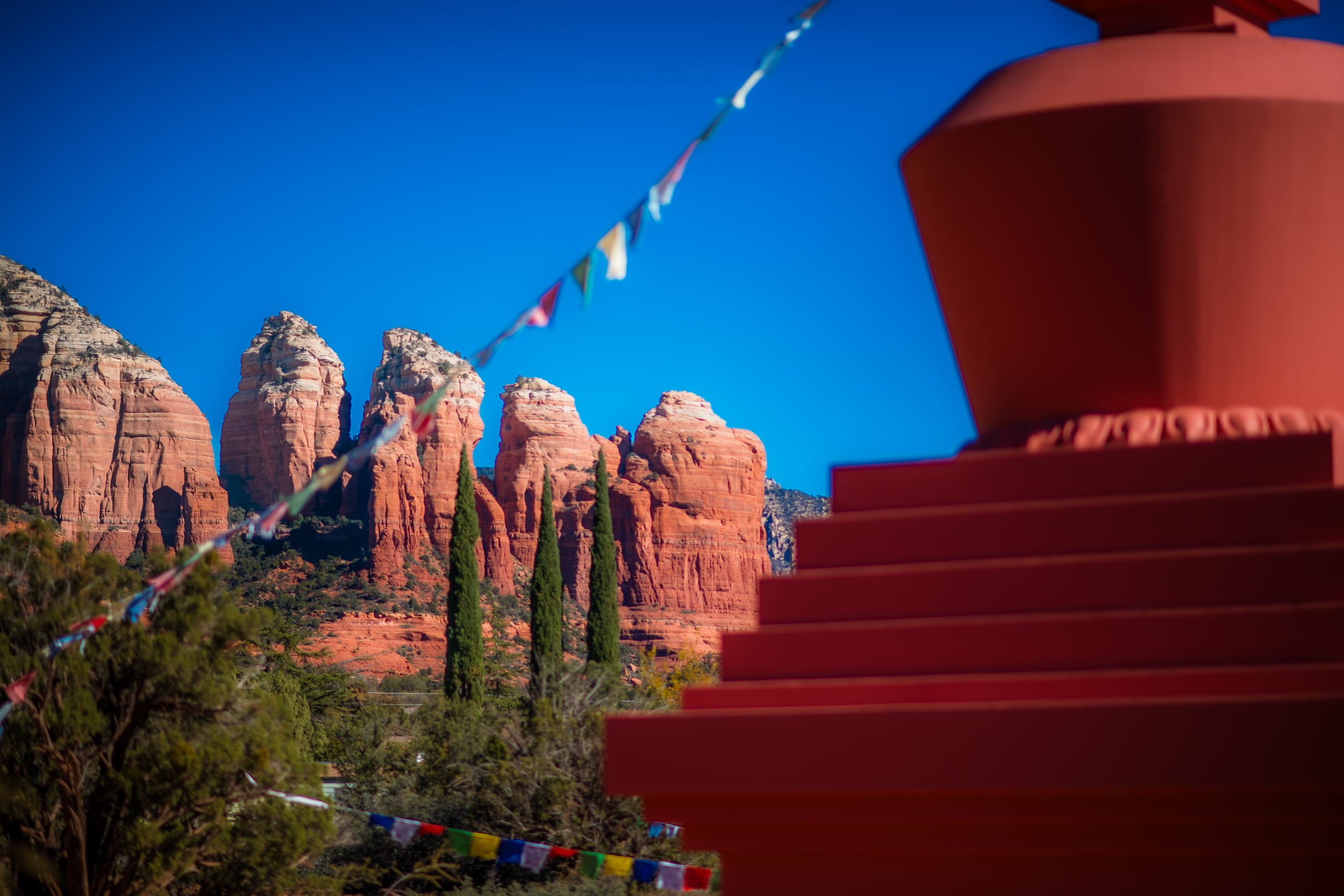 Stupa Peace Park with Coffee Pot Rock and Red Rocks in the background